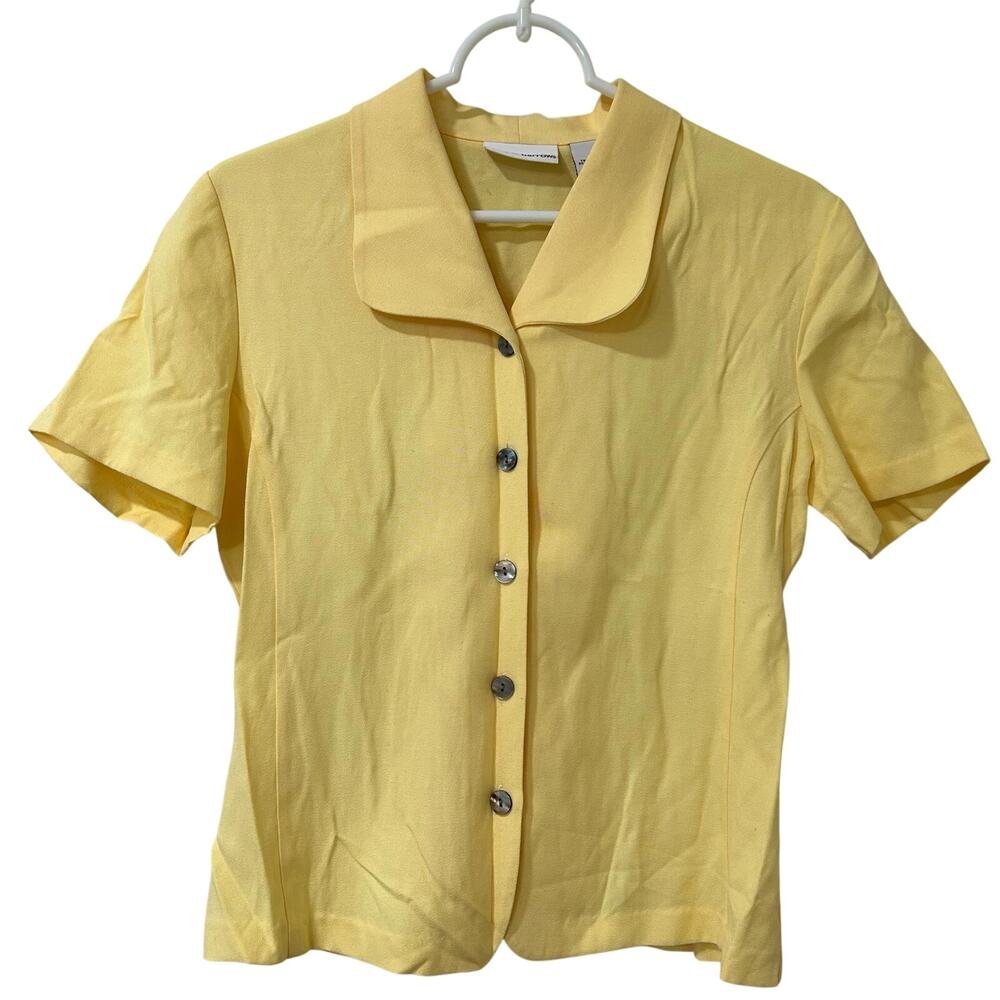 Croft & Barrow Vtg Women Sz Small Yellow Short Sleeve Collared Button Down Shirt
